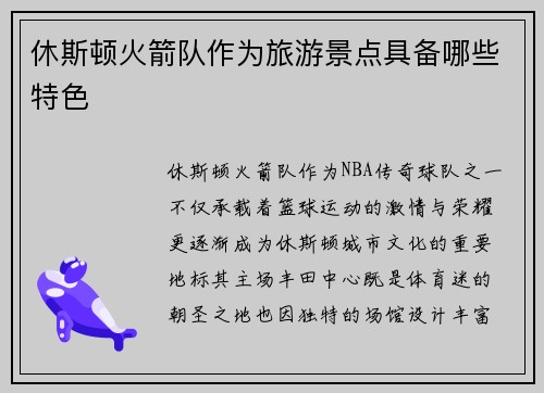 休斯顿火箭队作为旅游景点具备哪些特色
